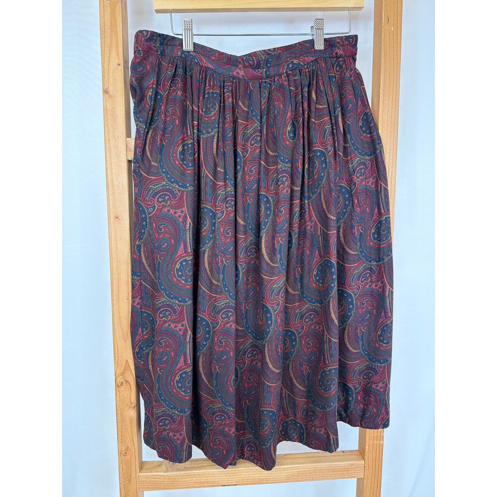 Vintage Nordstrom Town Square Red Paisley Print Side Button Skirt Size 10 KOREA - Picture 4 of 6